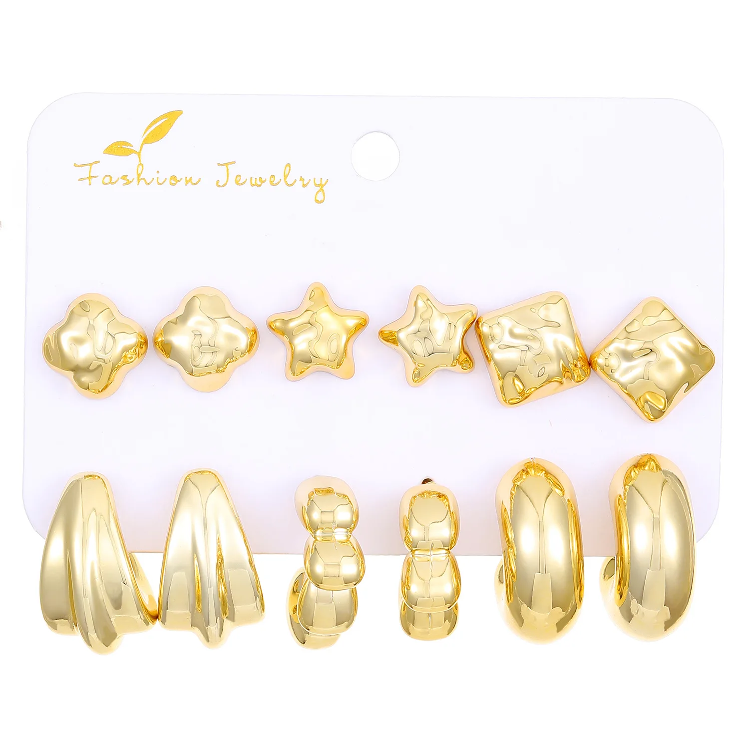 6-pairs Set Irregular C Gold Color Earrings For Women Metal Earing Style Jewelry 2025 Trending New Women's Hoop Earrings Gifts - Image 5