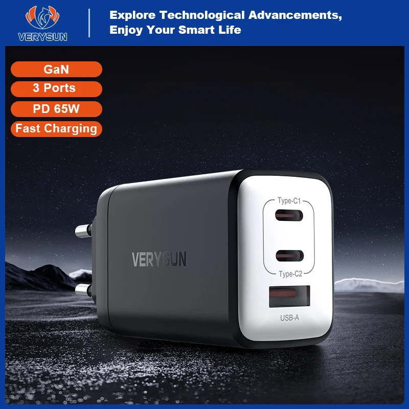 

GaN 65W Desktop USB Wall Charger Quick Charge PD QC 3.0 4.0 Type C Phone Charging Adapter For iPhone15 Huawei Samsung Mi Laptop