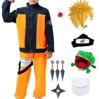 Top Quality Kids Child Kakashi Cosplay Uzumaki Akatsuki Cloak Shippuden Uniform Ring Headband Kunai Halloween Costume