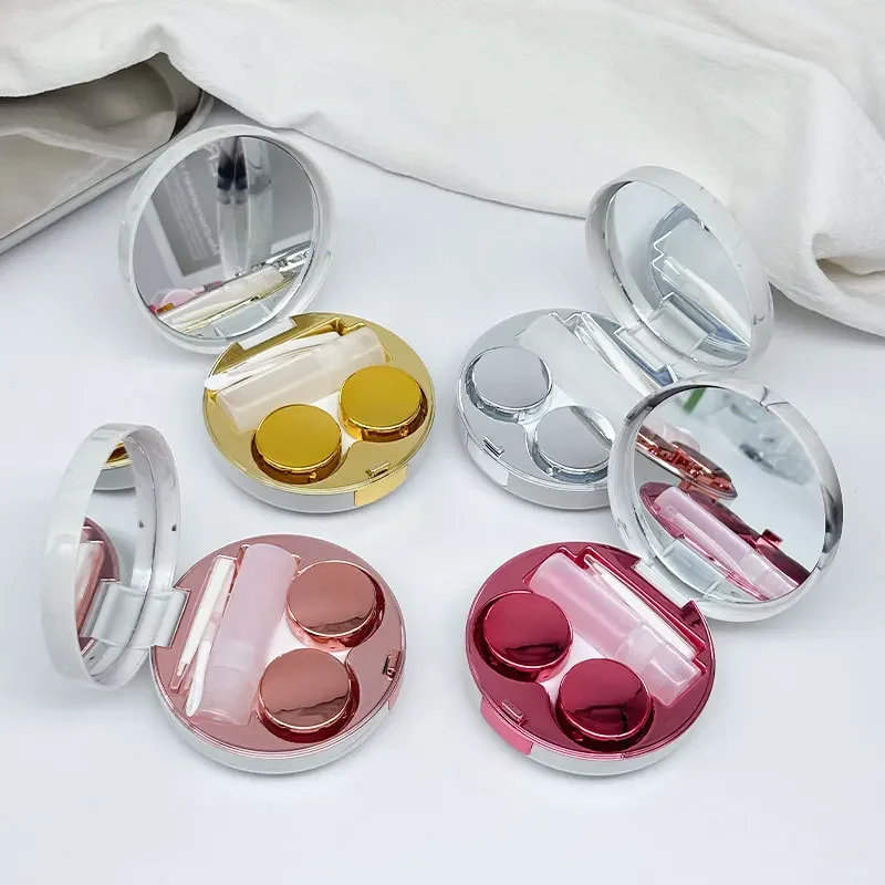 Round Marble Pattern Beauty Eye Contact Lens Box Dual Case Storage