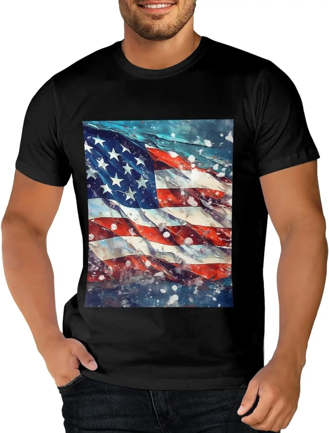 

Хлопковые футболки унисекс с коротким рукавом и круглым вырезом, топ с американским флагом и графическим принтом, повседневные футболки
