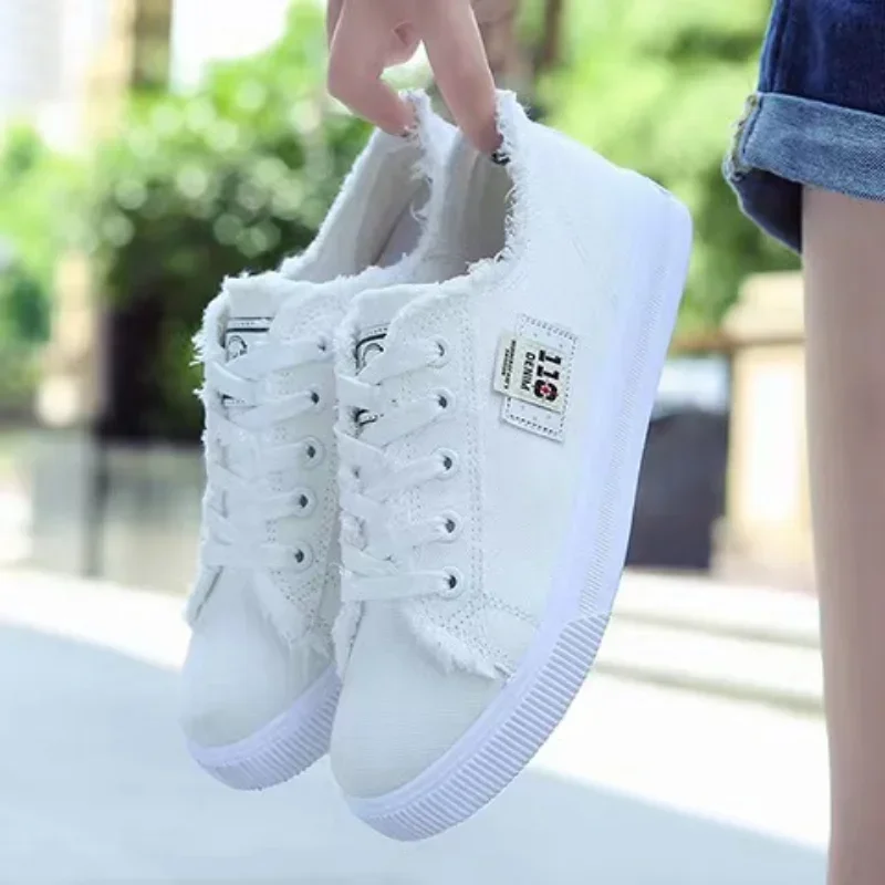 2024 New Spring Summer Women Canvas Shoes flat sneakers women casual shoes low upper lace up white shoes
