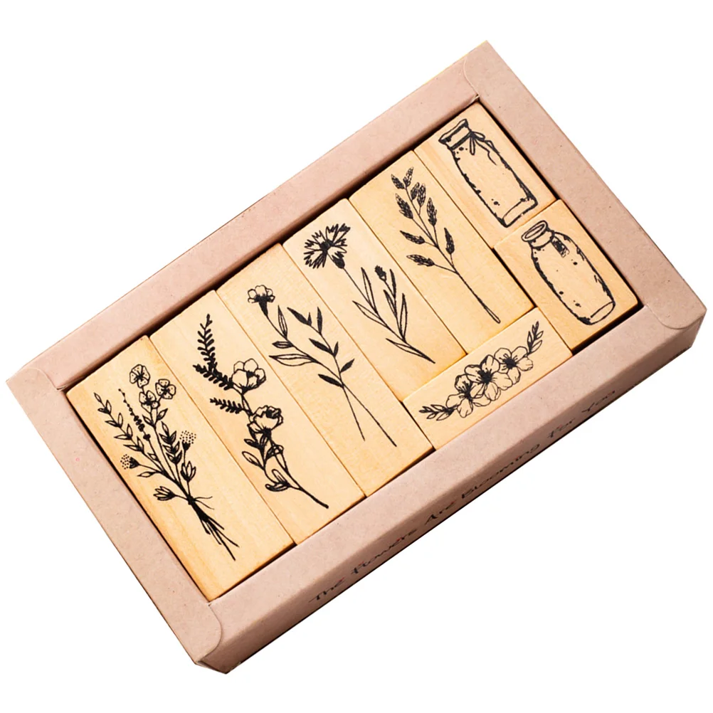

Combination Retro Lotus Wood Set Stamp Plant Vase Diary DIY Photo Album Decorative (jungle Notes) Scrapbook Wooden