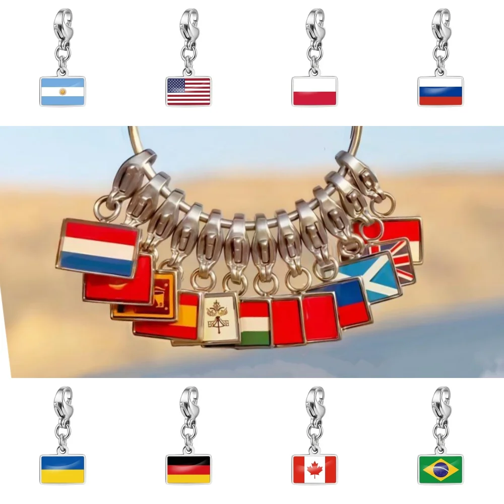 Minimalist Style World Flag Pendant Stainless Steel Keychain Pendant DIY for Souvenir Women Men Gifts Wholesale