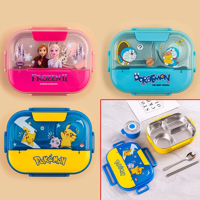 Pokemon Compartment Bento Box Pikachu Anime Stainless Steel Dinner Plate  Cute Lunch Box Bag Portable Insulated Bag Student Gift