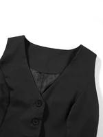Mode femme noir gilets sans manches décontracté col en V bouton gilet formel affaires smoking chemise coupe ajustée recadrée Blazer gilets 4