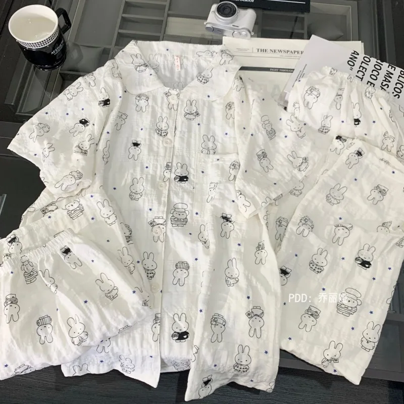 Miffy Pure Cotton Cartoon Pajamas - Cute & Fashionable Creative Loose-Fit Slimming Homewear Set, Perfect Gift