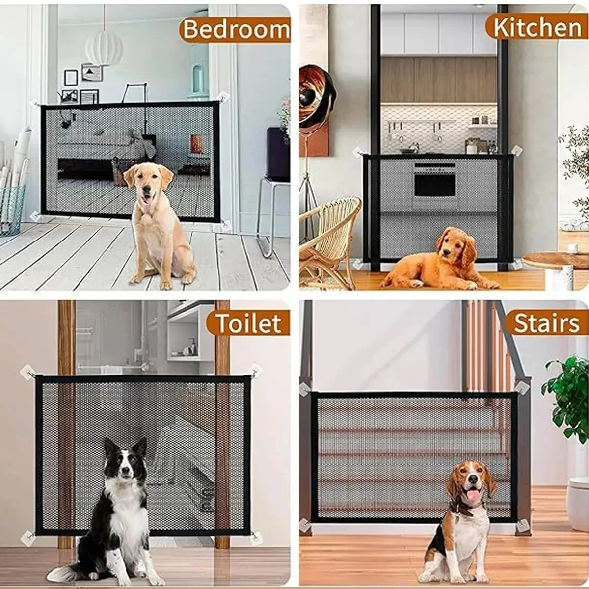 Baby Safety Gate Pet Mesh Barrier Fence Telescopic Pole Hooks Stairs Entrance Indoor Gate Fence Safety Protection Punch-free