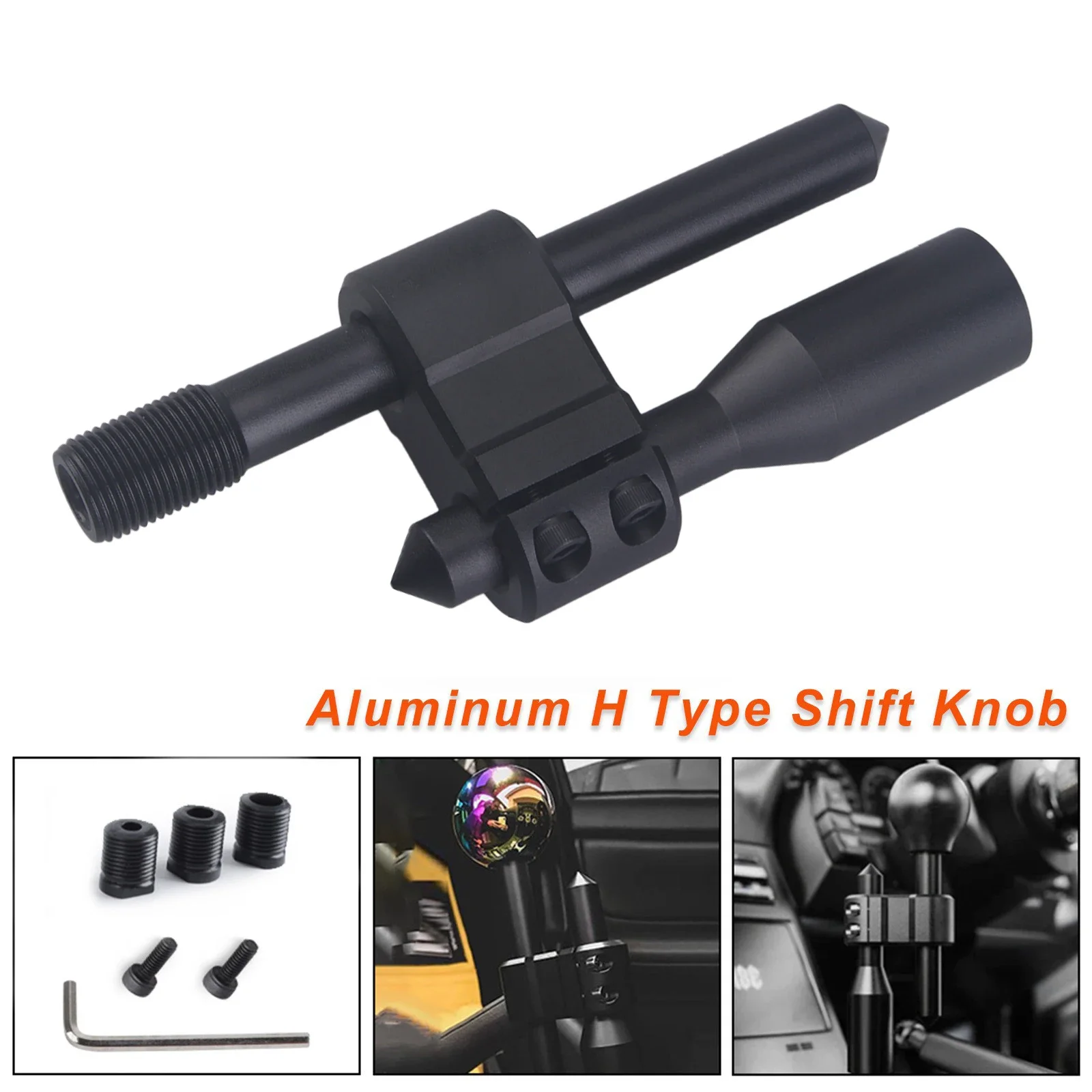 M12*1.25 Car Aluminum H Type Shift Knob Extension Adjustable Extender Gear Shifter With Three Adapters BX102546-BK