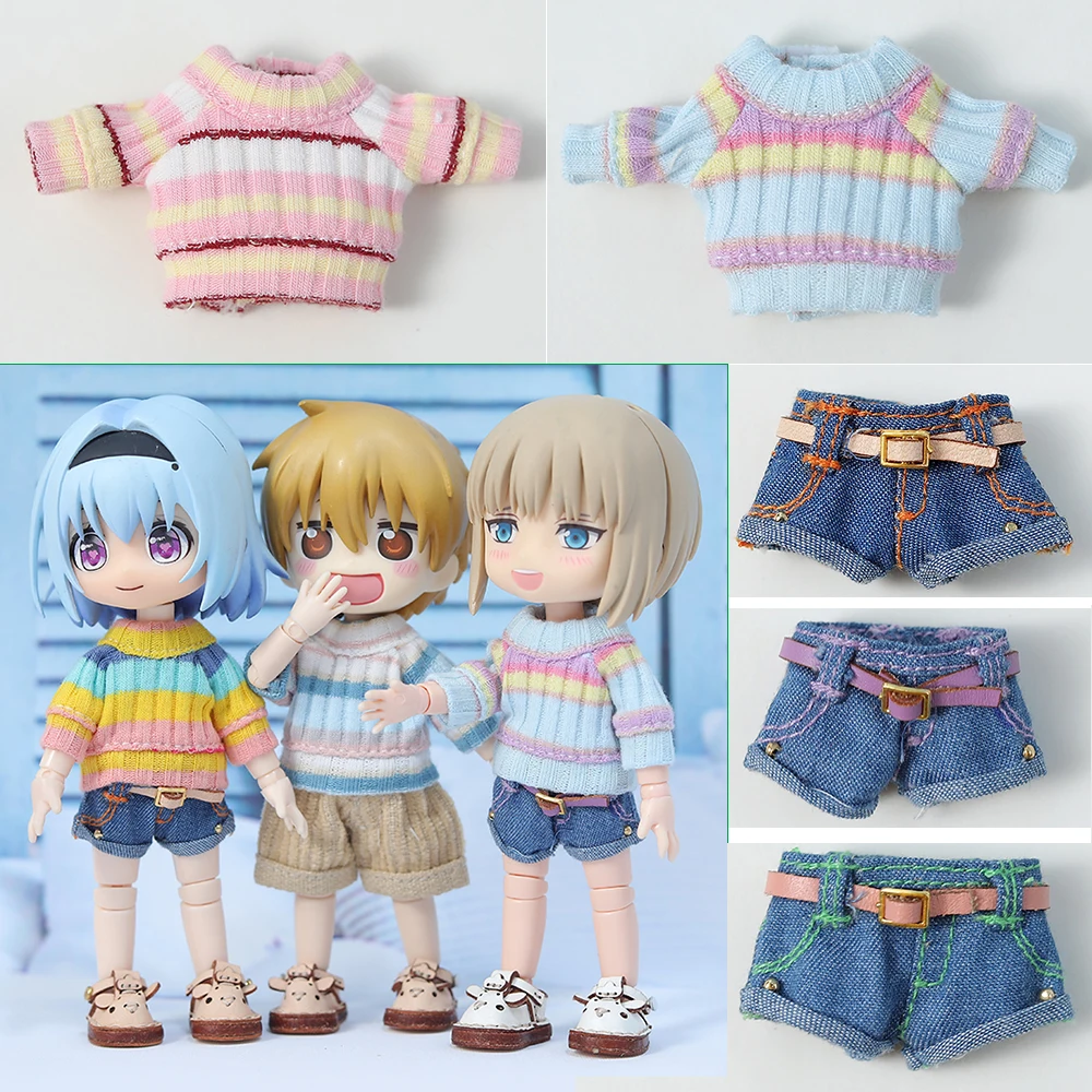 

Ob11 Doll Candy Colors Jean Pant Clothes Cute Rainbow Short Sleeve Stripe Sweater Diy Dress Up Toys For Obitsu 11 Gsc YMY Molly