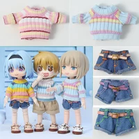 Ob11 Doll Candy Colors Jean Pant Clothes Cute Rainbow Short Sleeve Stripe Sweater Diy Dress Up Toys For Obitsu 11 Gsc YMY Molly 1