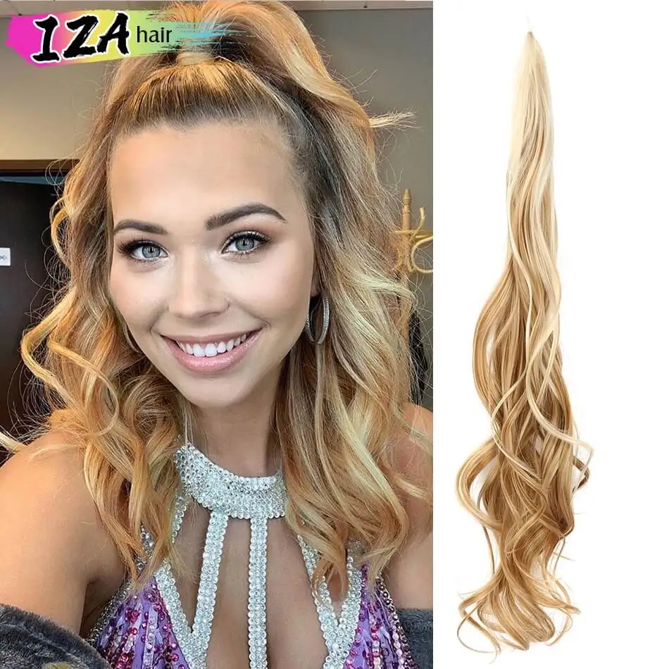 IZA 32inch Synthetic Flexible Wrap Around PonyTail Length Ponytail Extensions Blonde ponytail