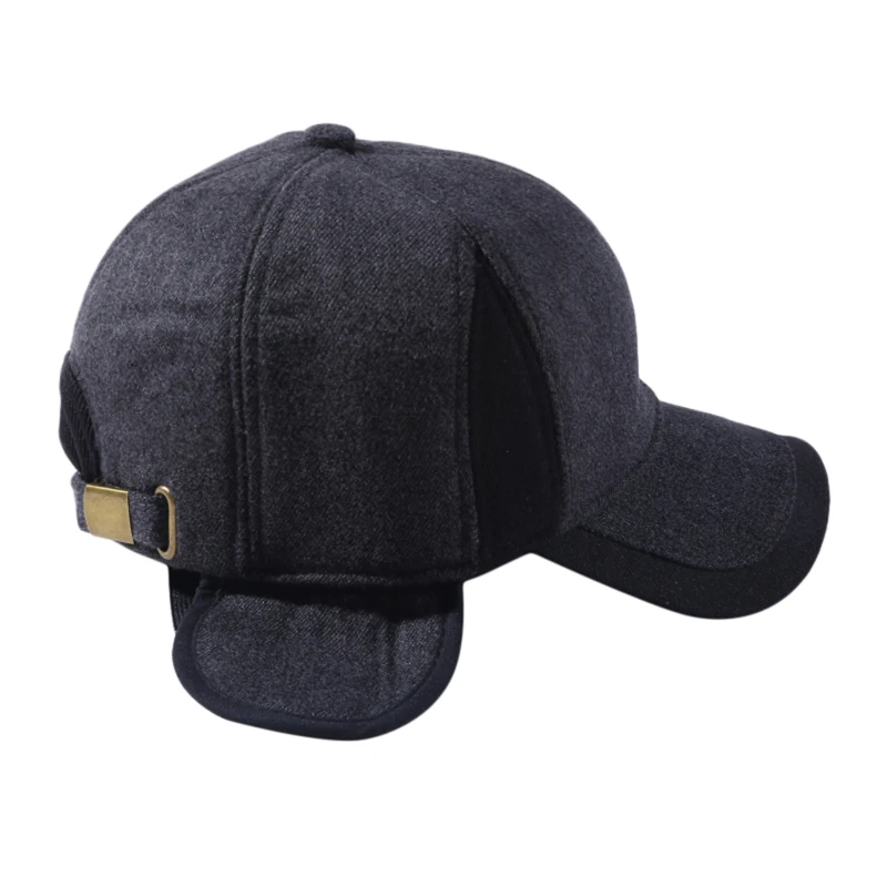 1pc Warm Mens Winter Wool Baseball Cap Ear Flaps Brand Snapback Hats Thicken Warm Fitted Cap Gorra Hombre Trucker Cap carhartt bomber hat
