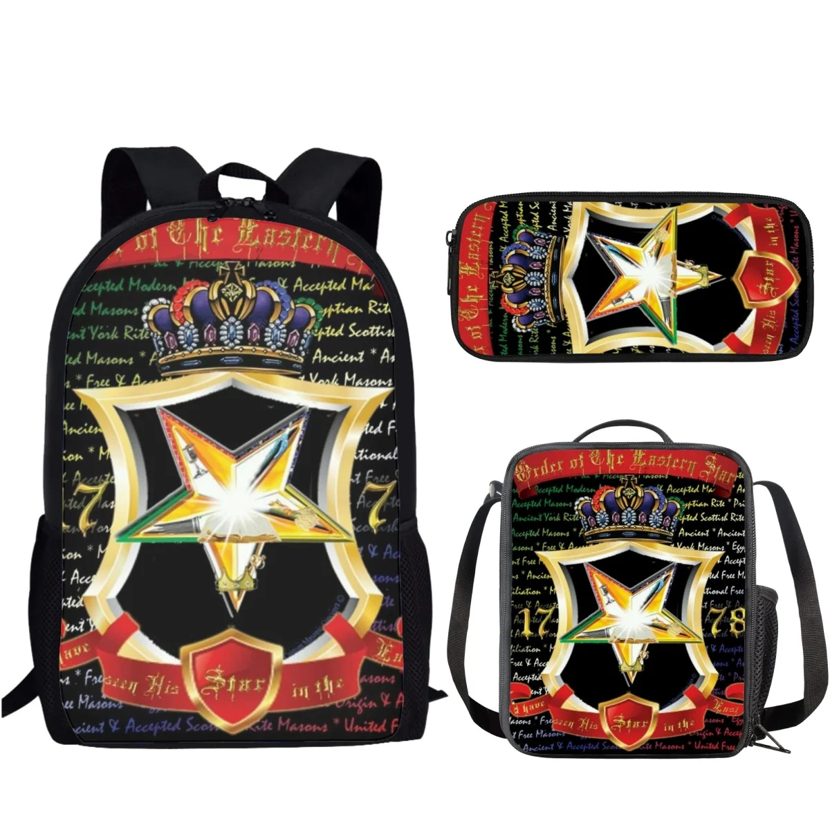 

OES Style Order Of The Eastern Star School Bags Casual Students Bookbag Printing Kids Fashion Laptop Backpack 3Pcs Mochila