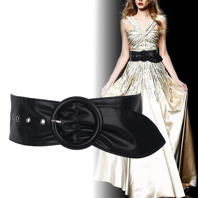 Fashion Korean Women Designer Black Pu Leather Waist Belt for Dress Clothes designer belts women