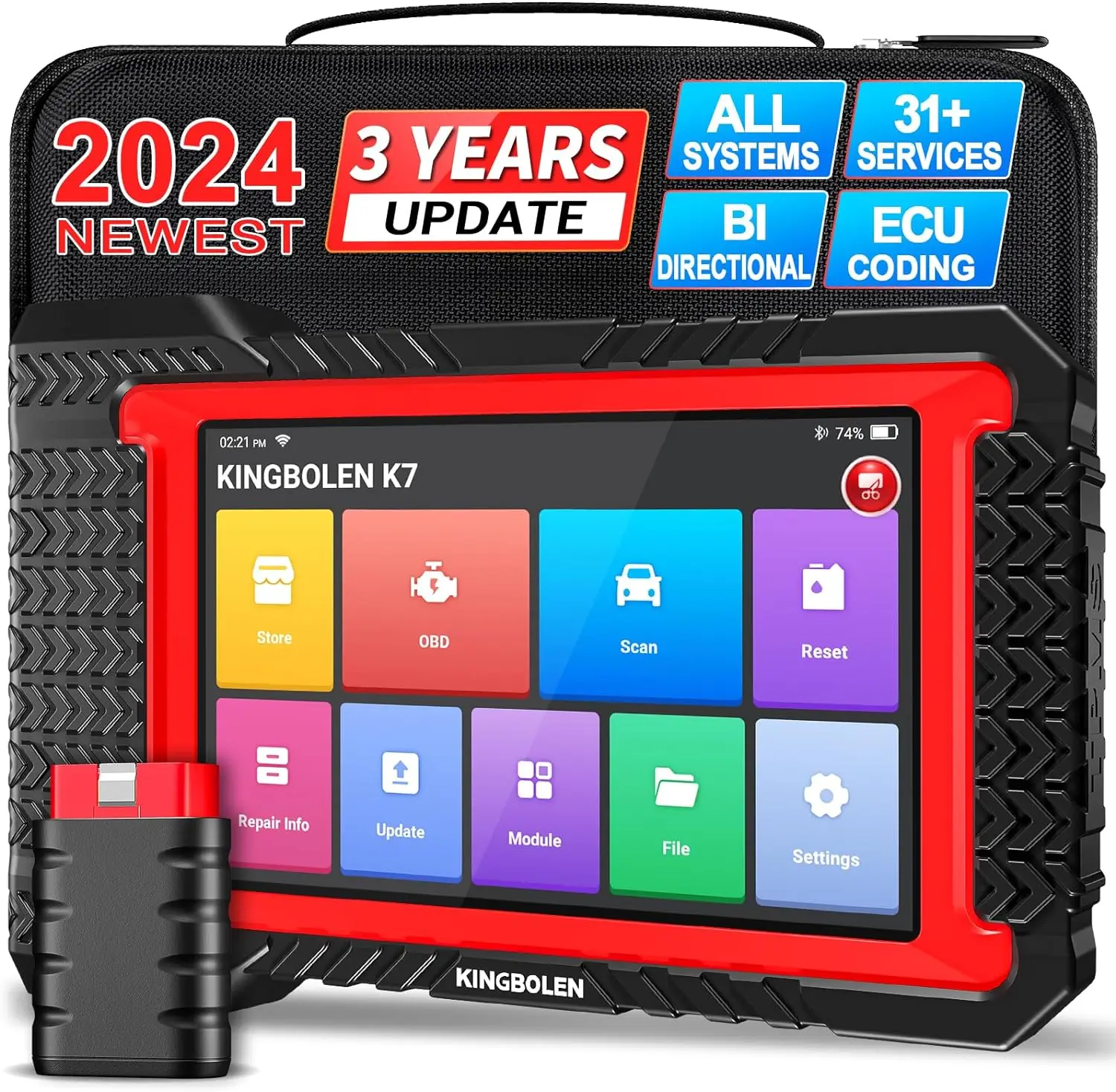 

Bluetooth-сканер K7 OBD2: бесплатное обновление 3 года, двунаправленный инструмент сканирования 2024 с кодированием ЭБУ, 31 + сброс, автоматический сканер FCA