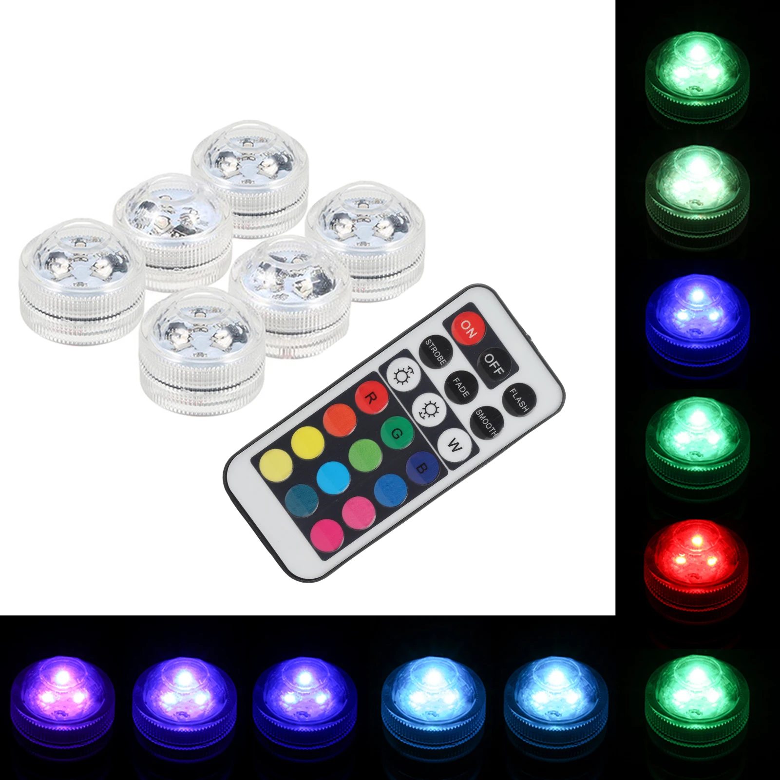 미니 LED RGB 수중 조명 다채로운 램프 수중 캔들 라이트 IP68 방수 리모컨 포함 6개입