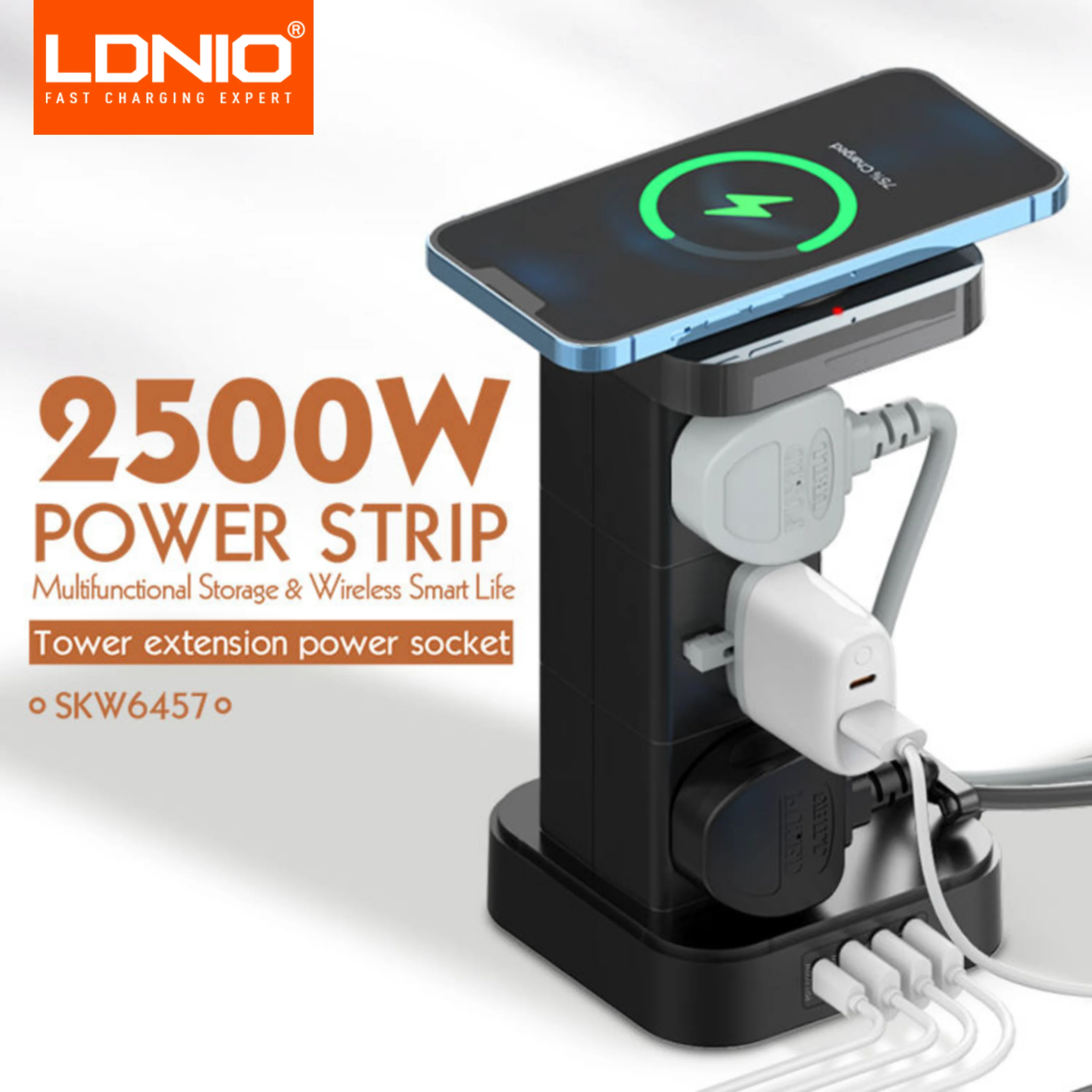 

LDNIO Tower UK Multi-plug Socket USB C Charging Station 6 Outlet Power Strip with USB Ports Household Power Socket