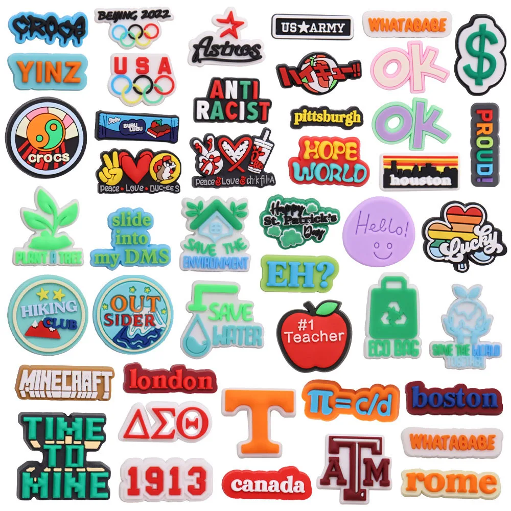 

Wholesale 50pcs PVC Shoe Charms English Save Water Green Leaves 1913 Accessories DIY Shoe Ornament Fit Wristband Croc Jibz