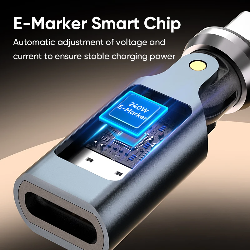 NNBILI 540 회전 OTG 어댑터 디지털 디스플레이 PD240W 5A 고속 충전 USB C 남성-타입 C 여성 변환기 (화웨이, 맥북용)