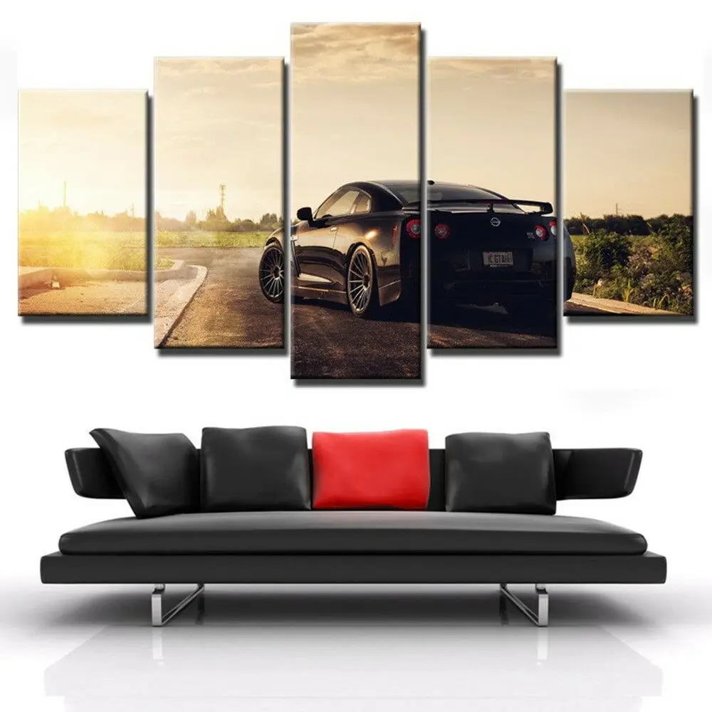 Nissan Skyline Gtr R35 Black Luxury Car 5 Panel Canvas Print Wall Art