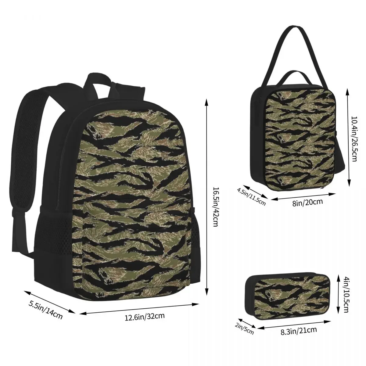 

Камуфляжный рюкзак в стиле милитари с принтом тигра в полоску, школьный ранец для учеников, детский мультяшный рюкзак, сумка для ланча, набор из трех предметов