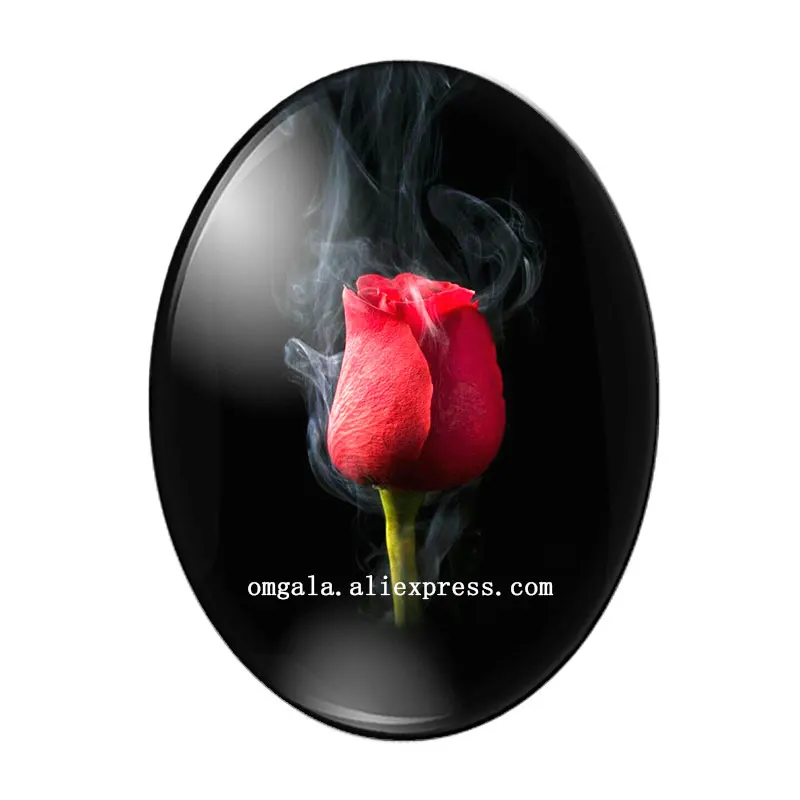 Elegant Red Rose Flower Oval Glass Cabochons - High Quality Flat Back