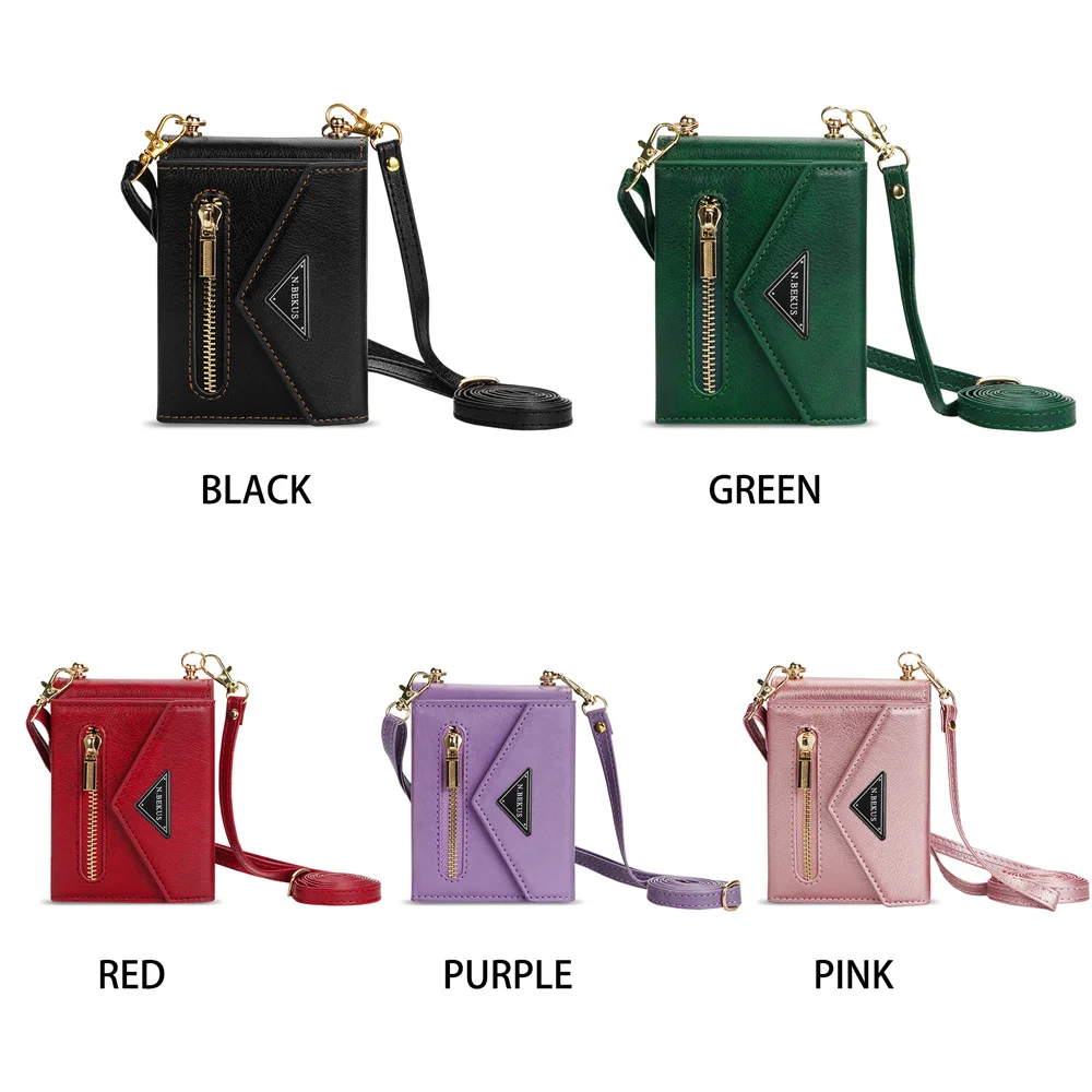 Elegant Crossbody Leather Wallet Phone Case with Card Slots and Lanyard Strap