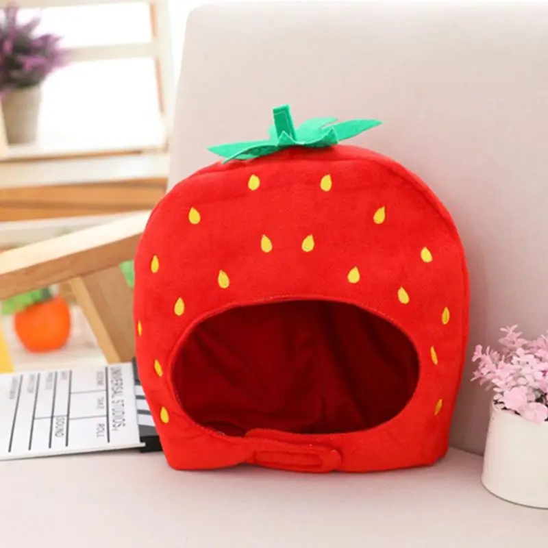Cosplay Hat Plush Strawberry Hat Scarf Earflap Soft Winter Warm Full Headgear for Women Men Kids Novelty Cosplay Costume