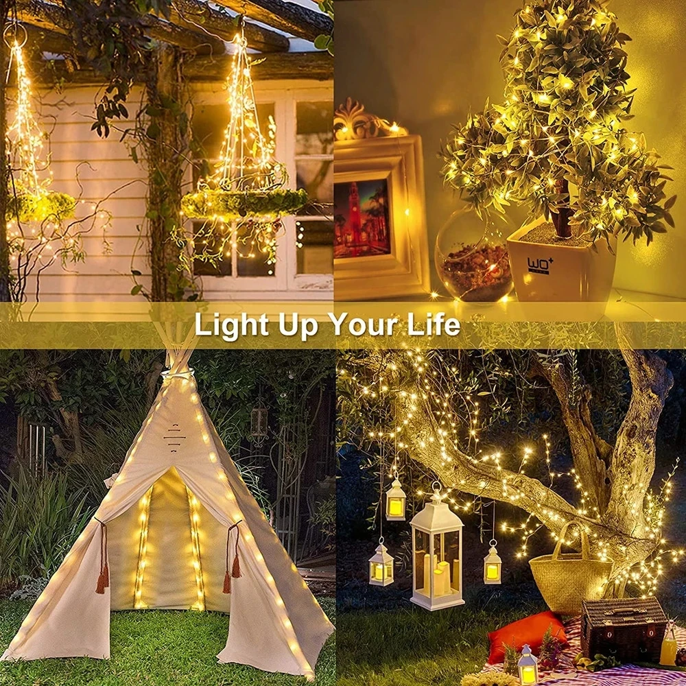 LED Solar Copper Fairy Lights Lamp Outdoor  12M 22M LEDs String Waterproof Holiday Party Garland Solar Garden Christmas Lights solar hanging lanterns