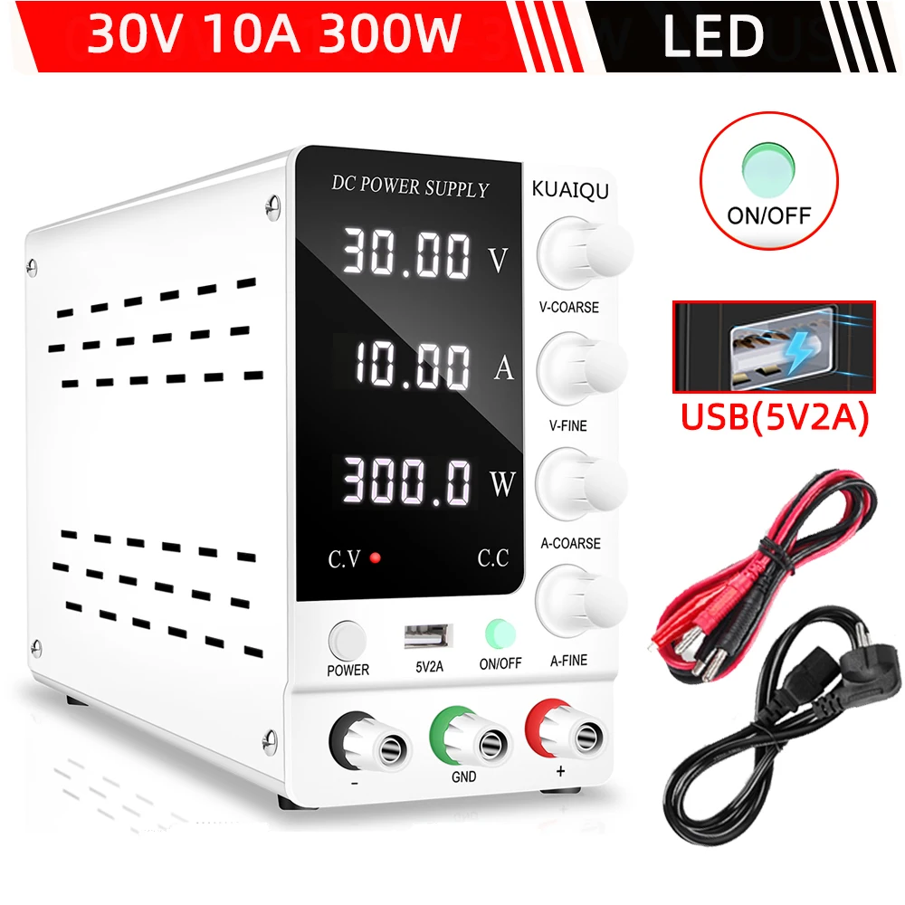 Details about   Adjustable Power Supply 30V 10A LED Digital Lab Bench Source Stabilized Switch 