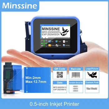 Mini stampante portatile a getto d'inchiostro portatile da 12,7 mm per codice a barre QR Batch Data Numero Logo Data di scadenza Codificatrice 28 lingue