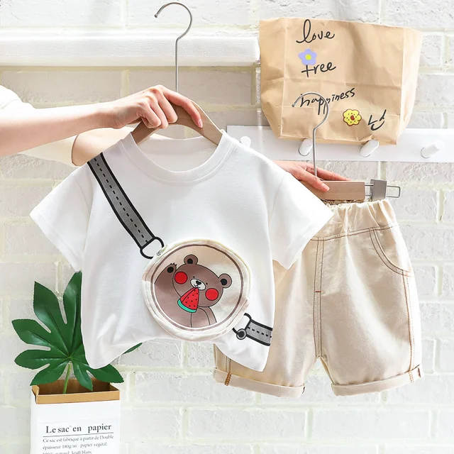 Children Clothes Fashion Summer Baby Girls Clothing Boys Sports T-Shirt Shorts 2Pcs/Sets Toddler Cotton Costume Kids Tracksuits White