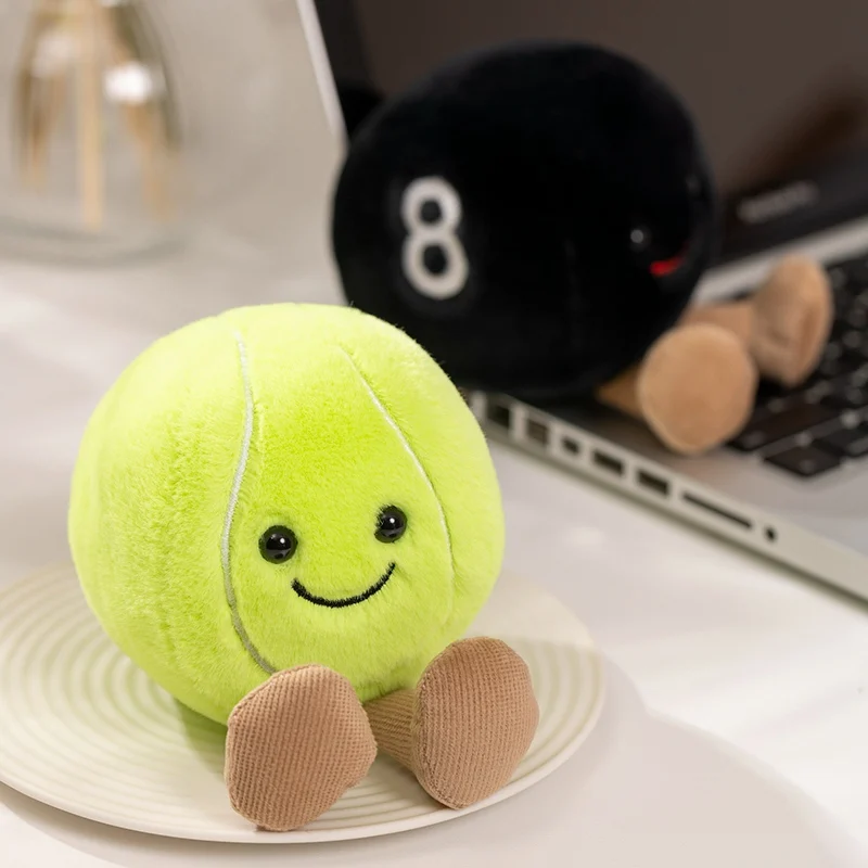 Kawaii Tennis Baseball Soccer Basketball Billiards Plush Ball Stuffed Smiling Face with Legs Sport Instrument Small Room Decor 2