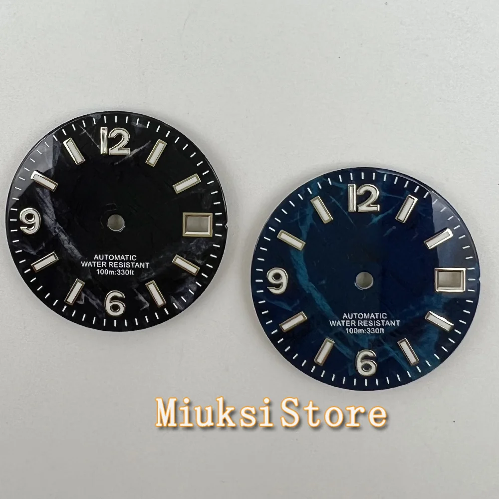 Luminous Green and Black Watch Dial with Blue Accents - 29mm
