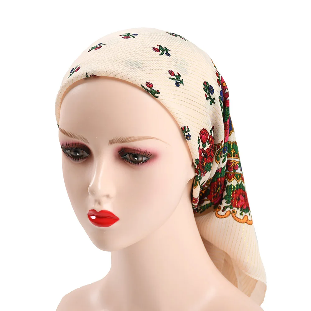 85*85cm Russian Square Scarf Women Floral Print Bandana Babushka Ukrainian  Shawl Handkerchief Golden Yarn Headband Scarves - AliExpress