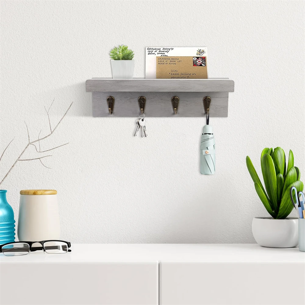 Rustic Key Holder for Wall Entryway Decor Wooden Shelf with Key
