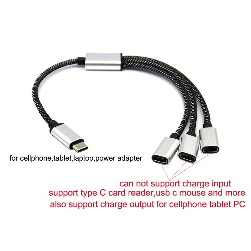 USB C Male to 3 USB C Female Splitter Cord Converter Multiple Hubs USB C Port Hub Charger Power Split Adapter 4