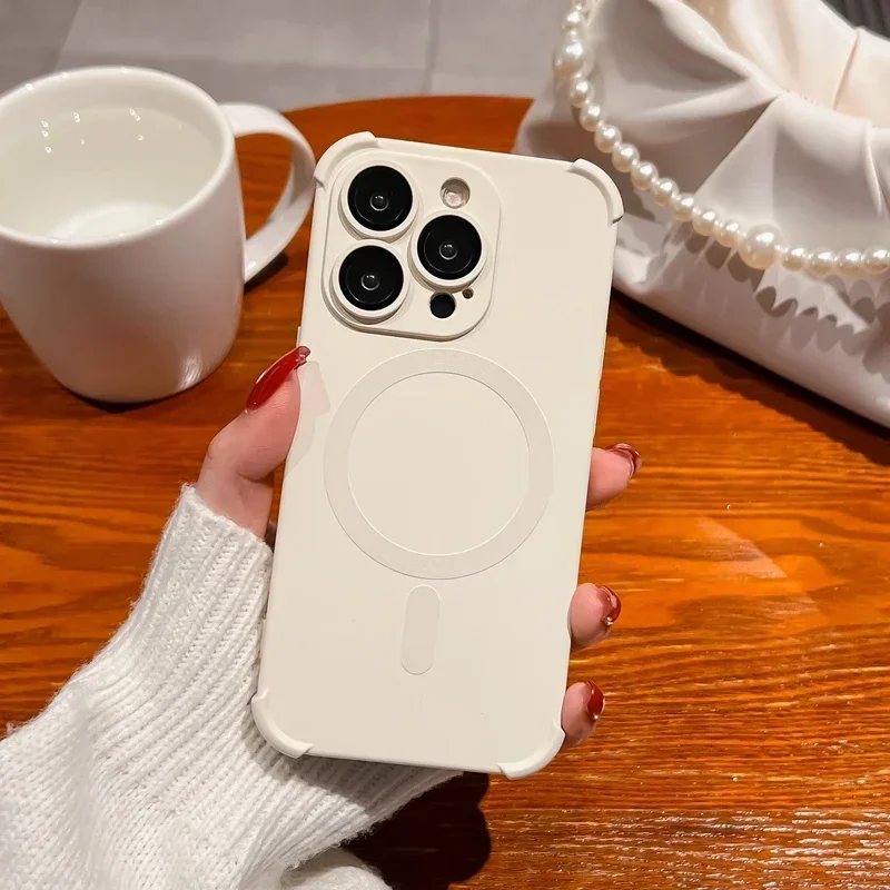 Lens Protect Magnetic Liquid Silicone Phone Case with Magsafe Wireless Charging Compatibility