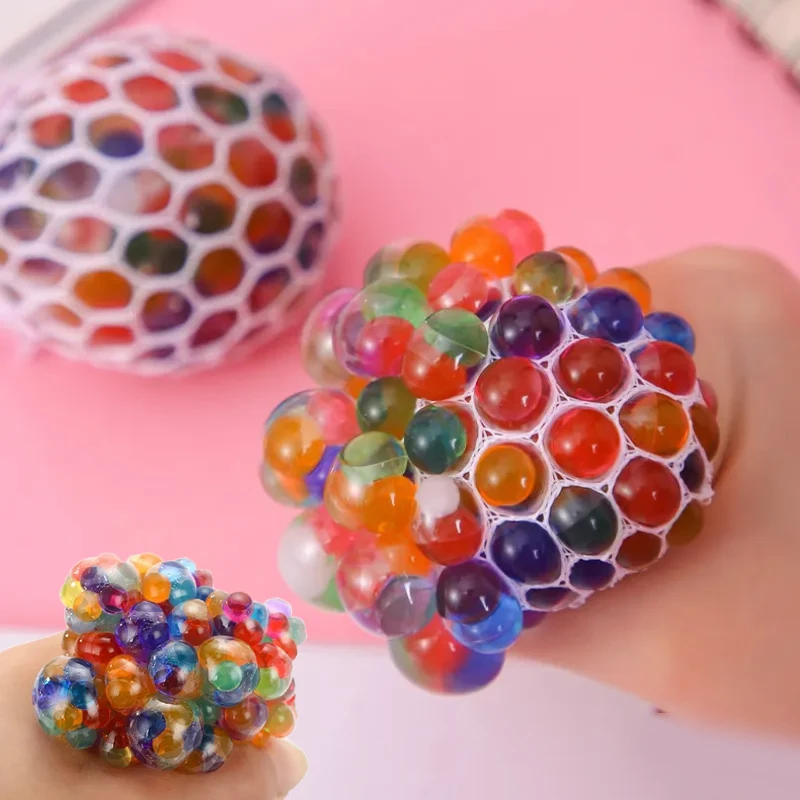 Anti-Stress Grape Ball Rainbow Squeeze Grape Toys Colorful Mesh Ball Soft Elastic Anxiety Relief Fidget Decompression Toy fidget toy sensory fidget toy anti stress toy finger sensory toy