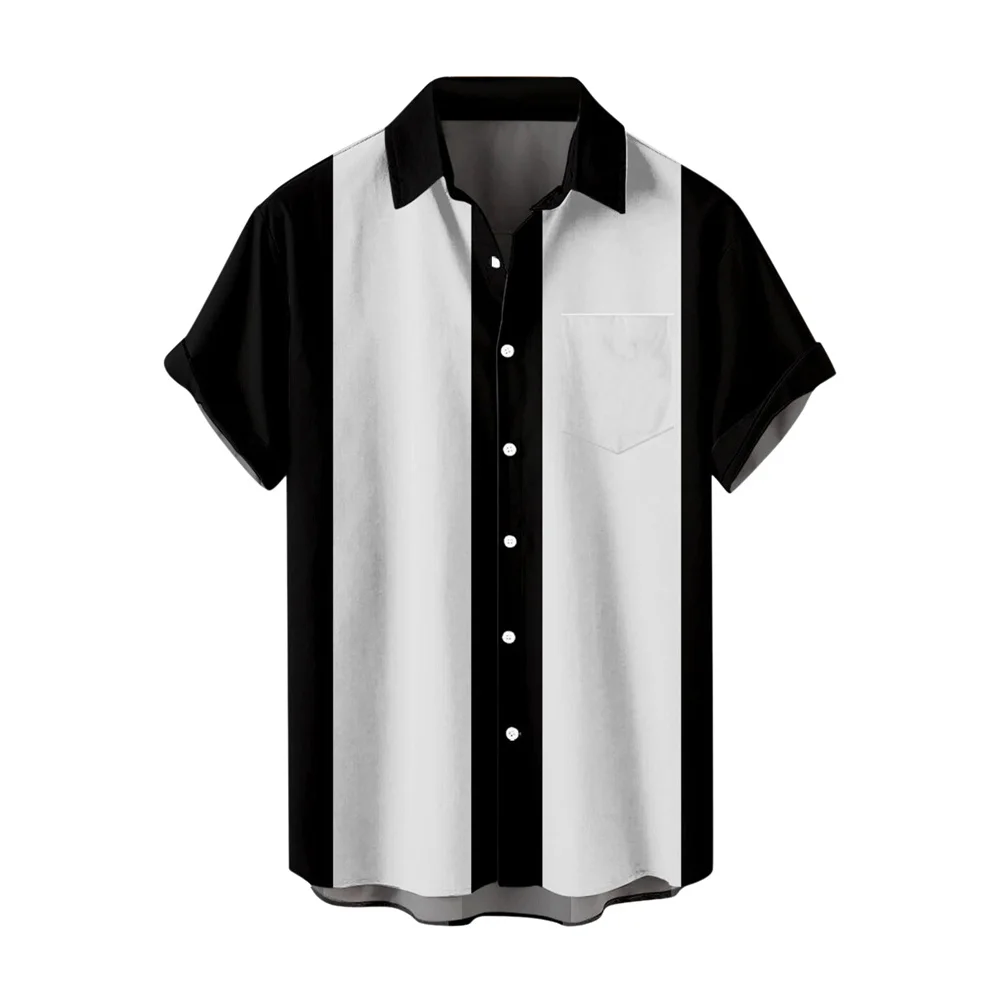 2023 Summer New Men's Short Sleeve Cardigan Shirt Casual Solid Color Panel Lapel Pocket Beach Top Comfortable Soft Fabric 5