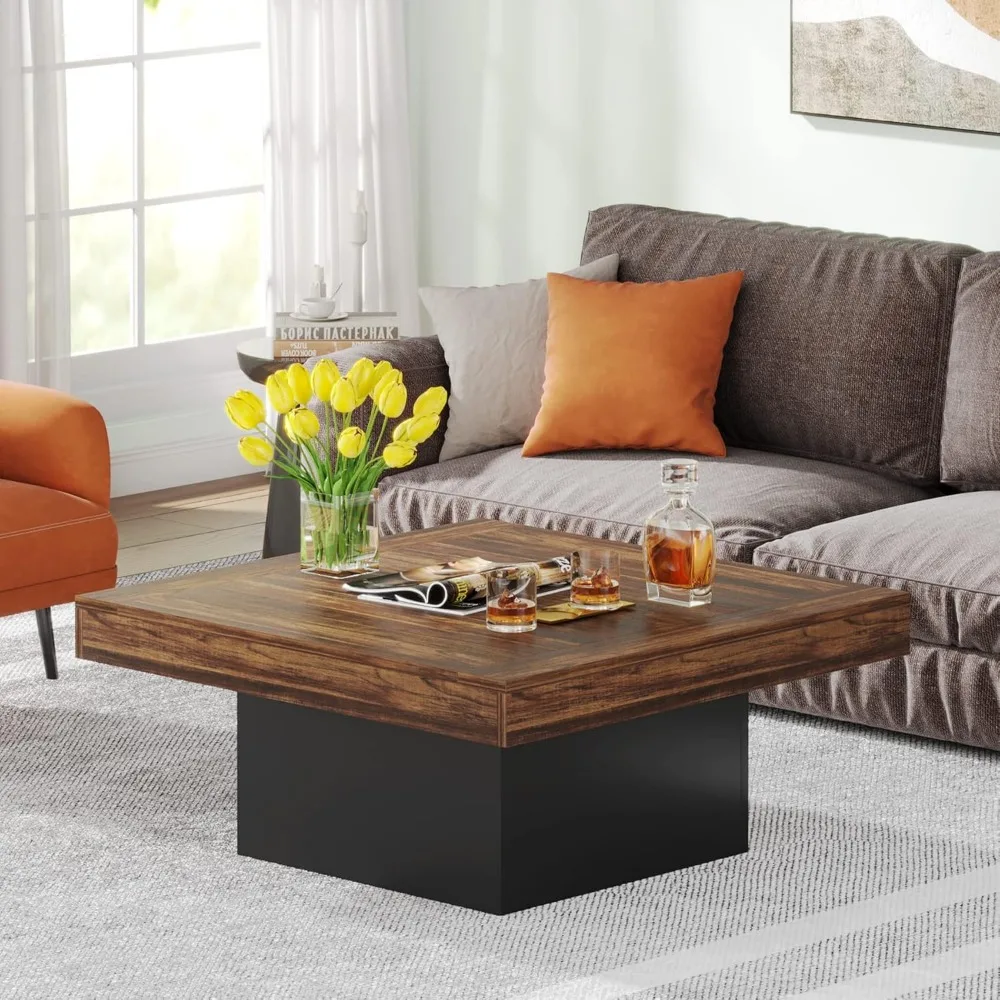 Coffee Table Square LED Coffee Table Engineered Wood Low Coffee Table 4