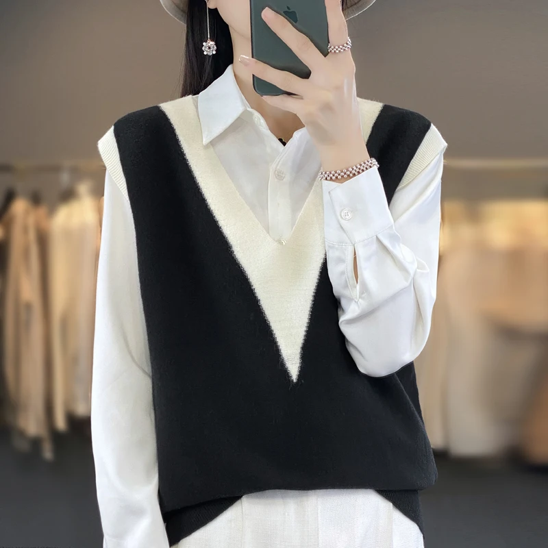 2023 Cashmere Vest Women\'s Sweater Vest Autumn/Winter Korean Edition Loose Sweater Tank Top Sleeveless Sweater