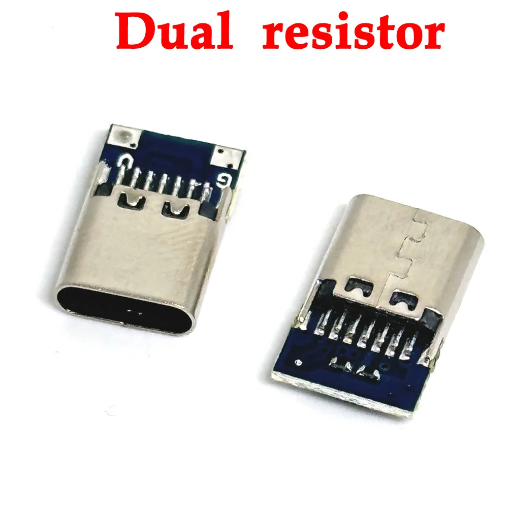 100pcs/LOT USB 3.1 Type C Connector Support for PD Female Socket receptacle Through Holes PCB 180 Vertical Shield Dual resistor