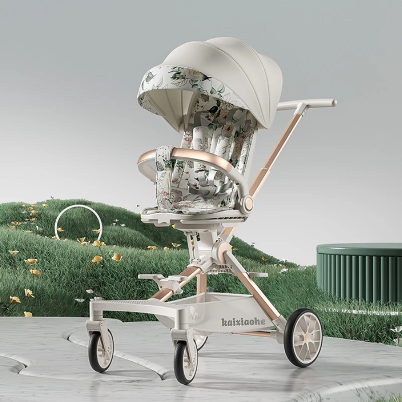 Portable Baby Stroller 360 Degree Roating Lightweight Pram Two Way Pushchair High Landscape Music Dining Car for Children