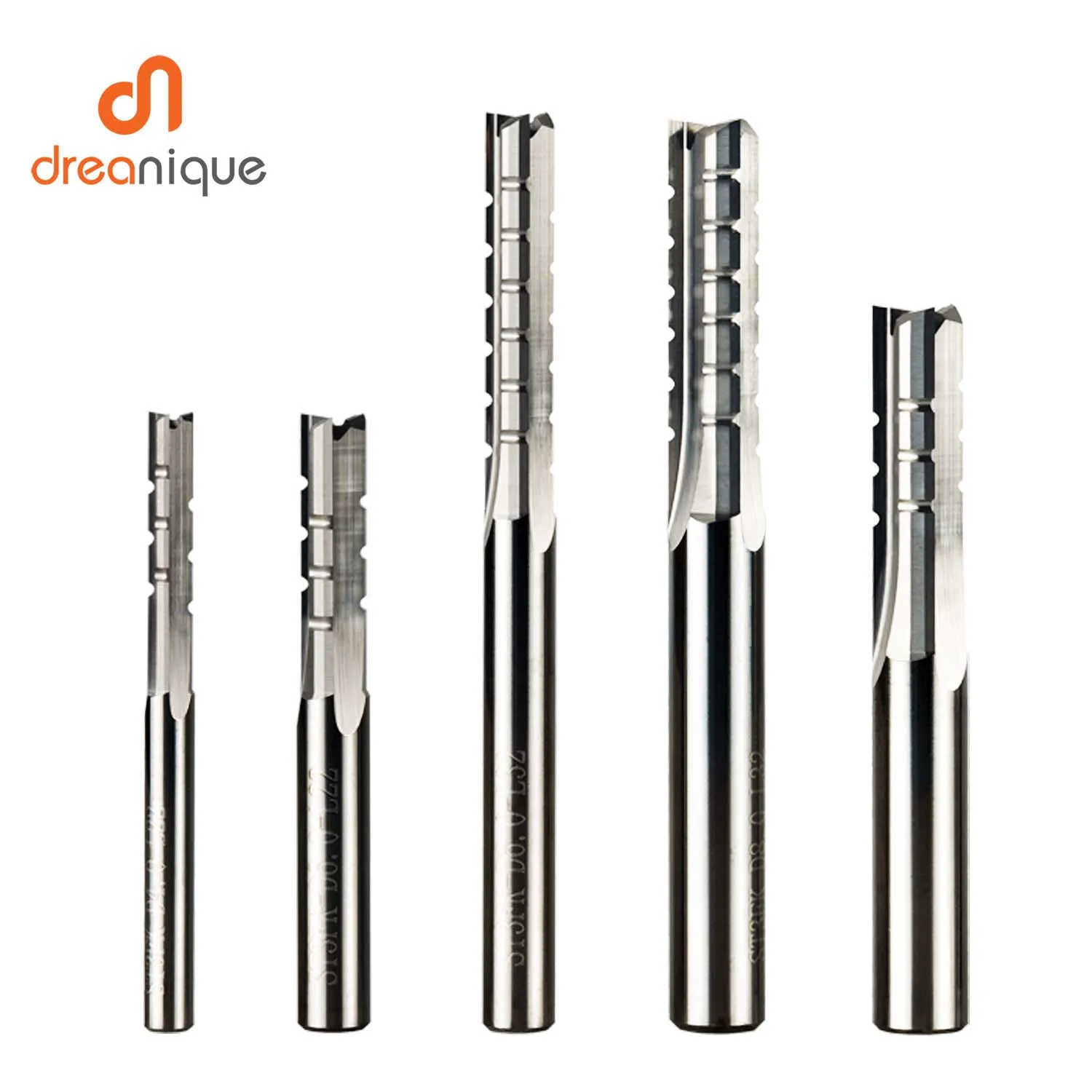 Dreanique 1pc 3 Flute TCT Straight Carbide Milling Cutter bit Woodworking Carving CNC Trimming Slot Chip Breaker Plywood EndMill