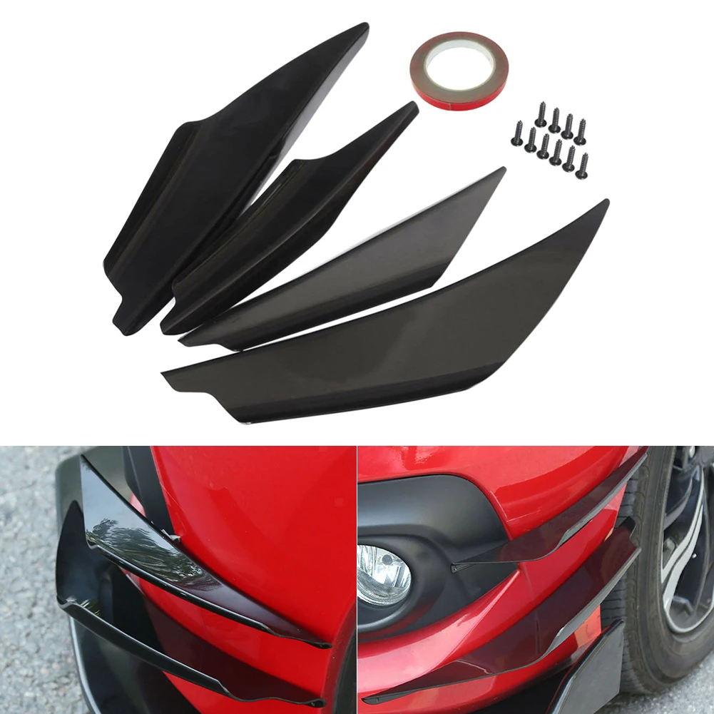 4Piece Car Front Bumper Side Canards Splitter Universal Car Spoiler