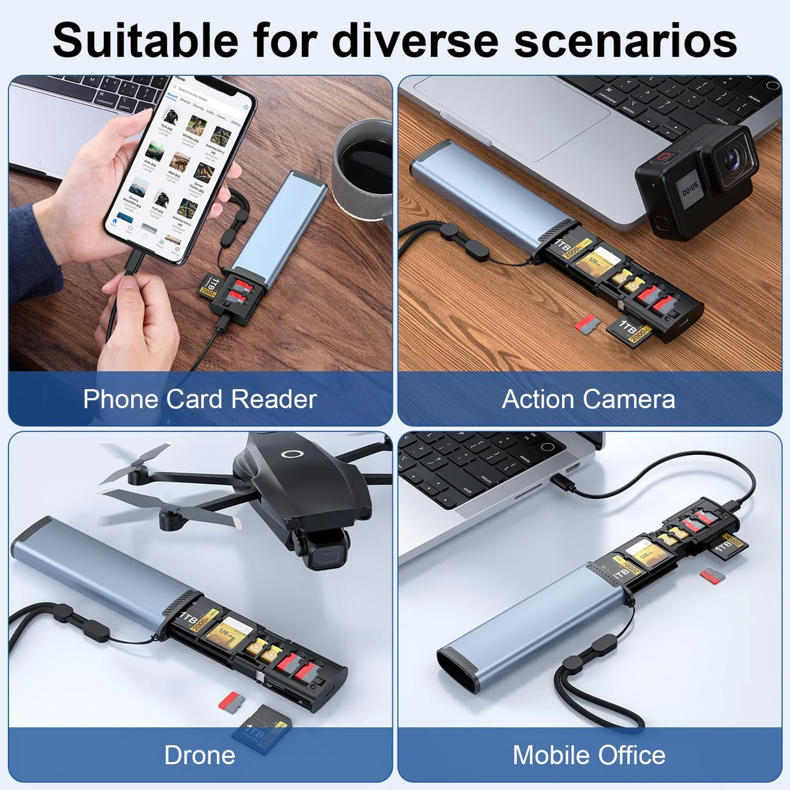 13 in 1 멀티 카드 리더 USB C 메모리 카드 리더 고속 카드 리더 ? ? USB 2.0 타입-C 휴대용 알루미늄 합금 저장 박스