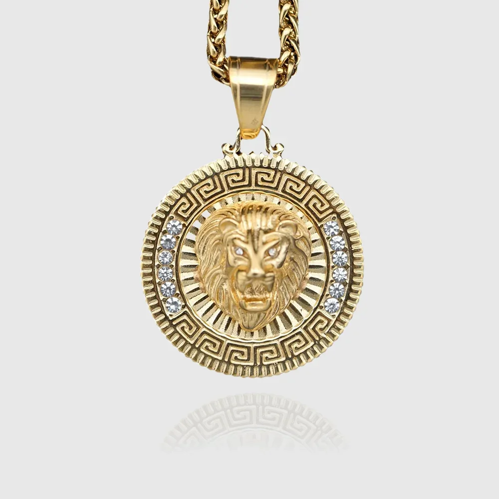Hip hop New Men's Lion King Tag Personalized Men's Jewelry 316L Stainless Steel with rhinestone Necklace pendant Jewelry pendant necklace silver necklace silver pendant silver necklace charms