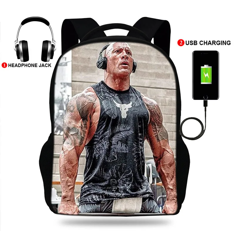 

Dwayne Douglas Johnson Print Mens&Women Backpack for Teenager School Bags Boys School Backpacks USB Charge Student Bookbag